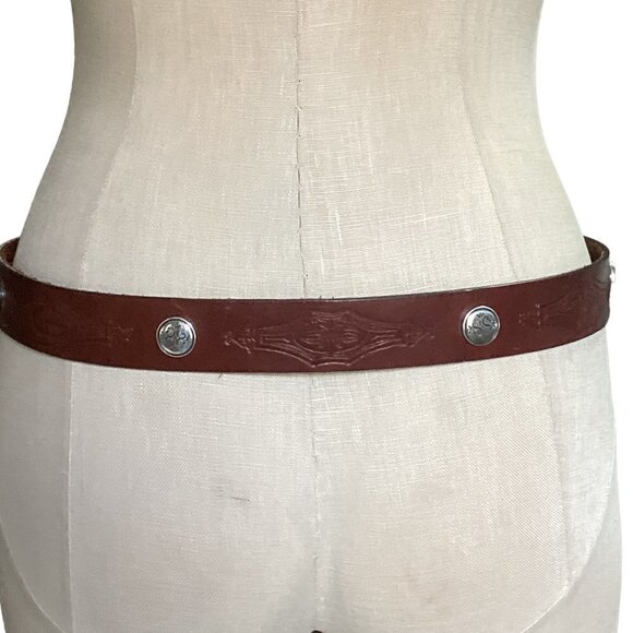 VTG Leegin USA 34-38 Western Belt Brown Hand Tooled Leather‎ Silver Conchos 29S main image 6